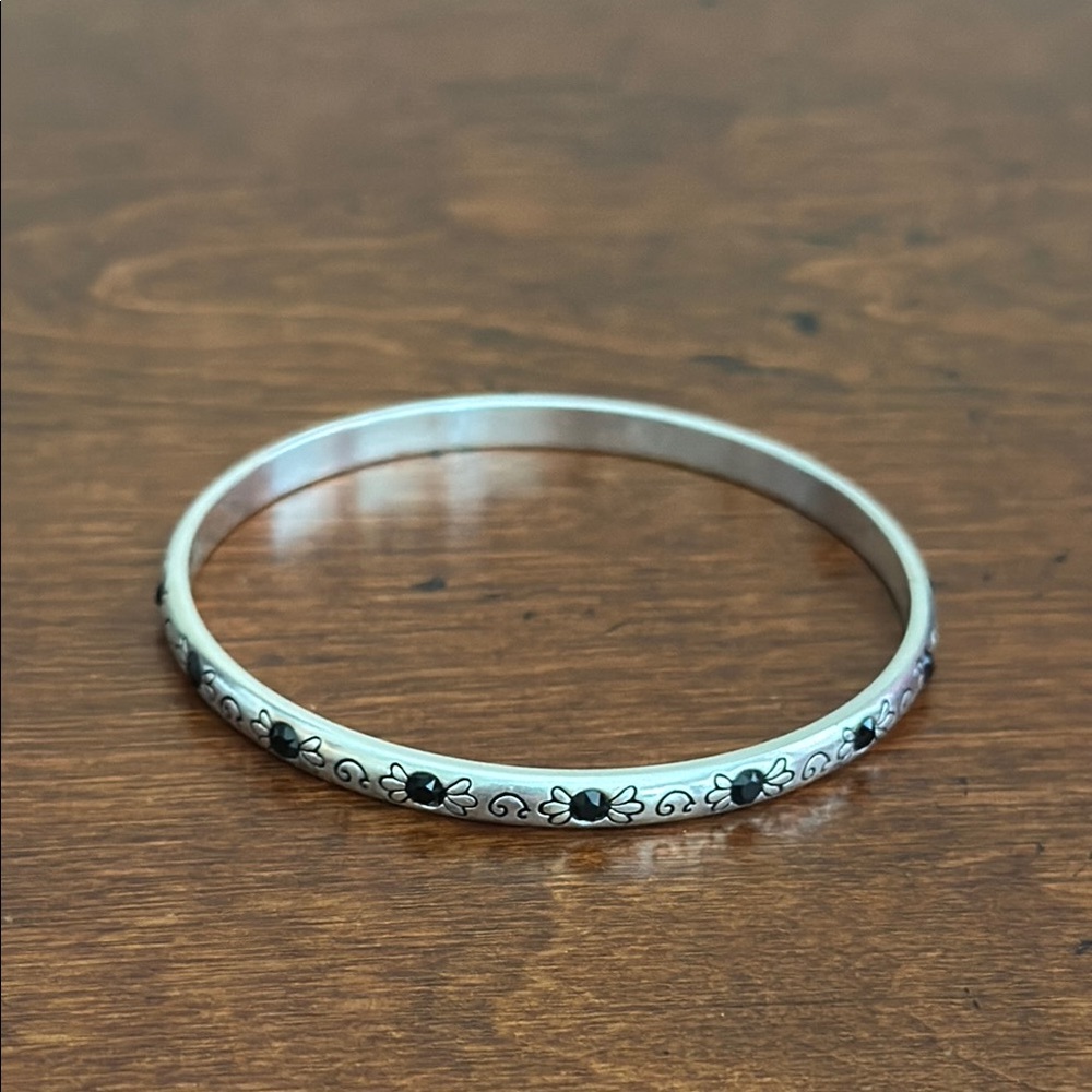 Brighton Women's Black and Silver Bangle with Colorful Heart Pouch OS EUC